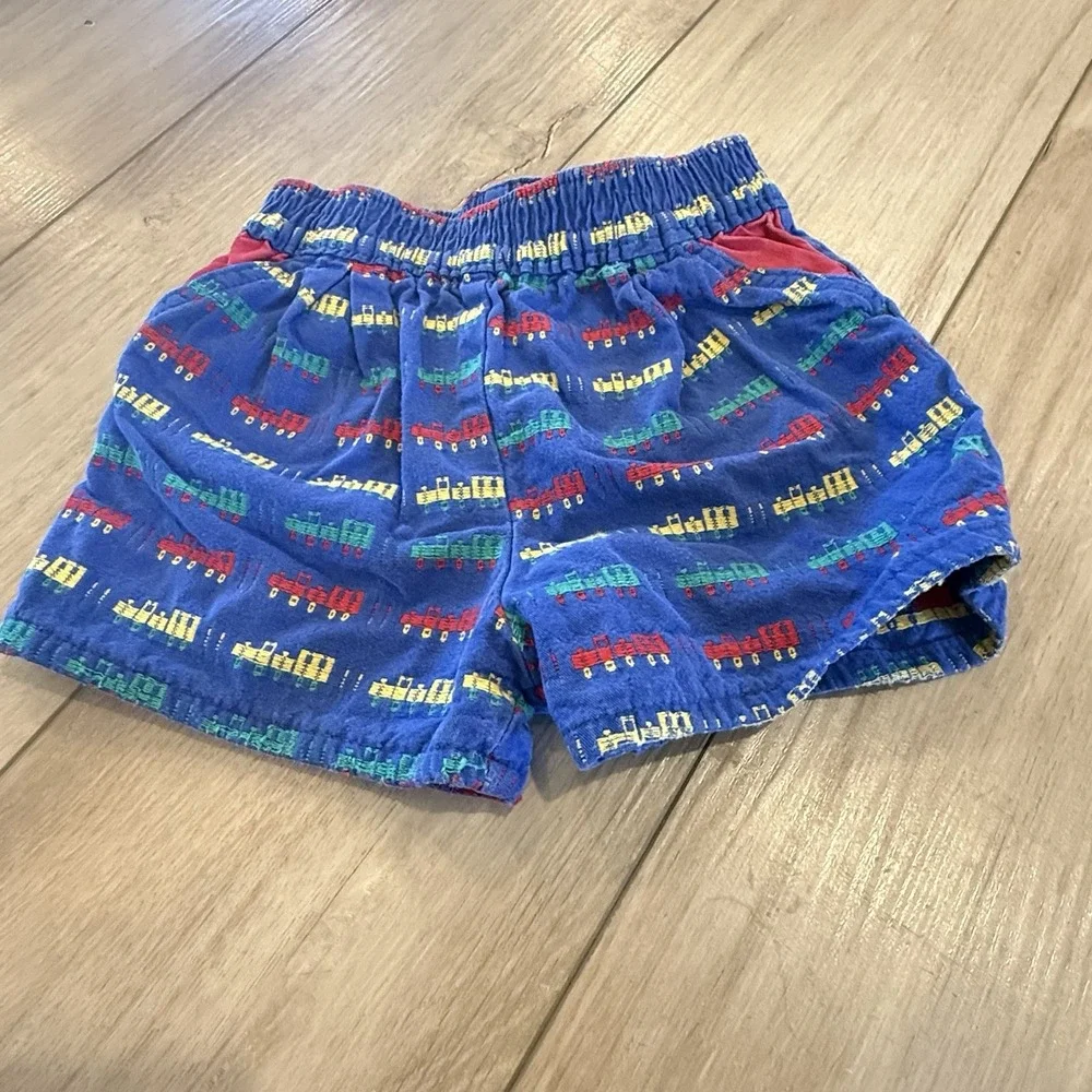 Vintage 90s OshKosh B'gosh Cotton Blue Shorts All Over Train Print 24 Mo USA